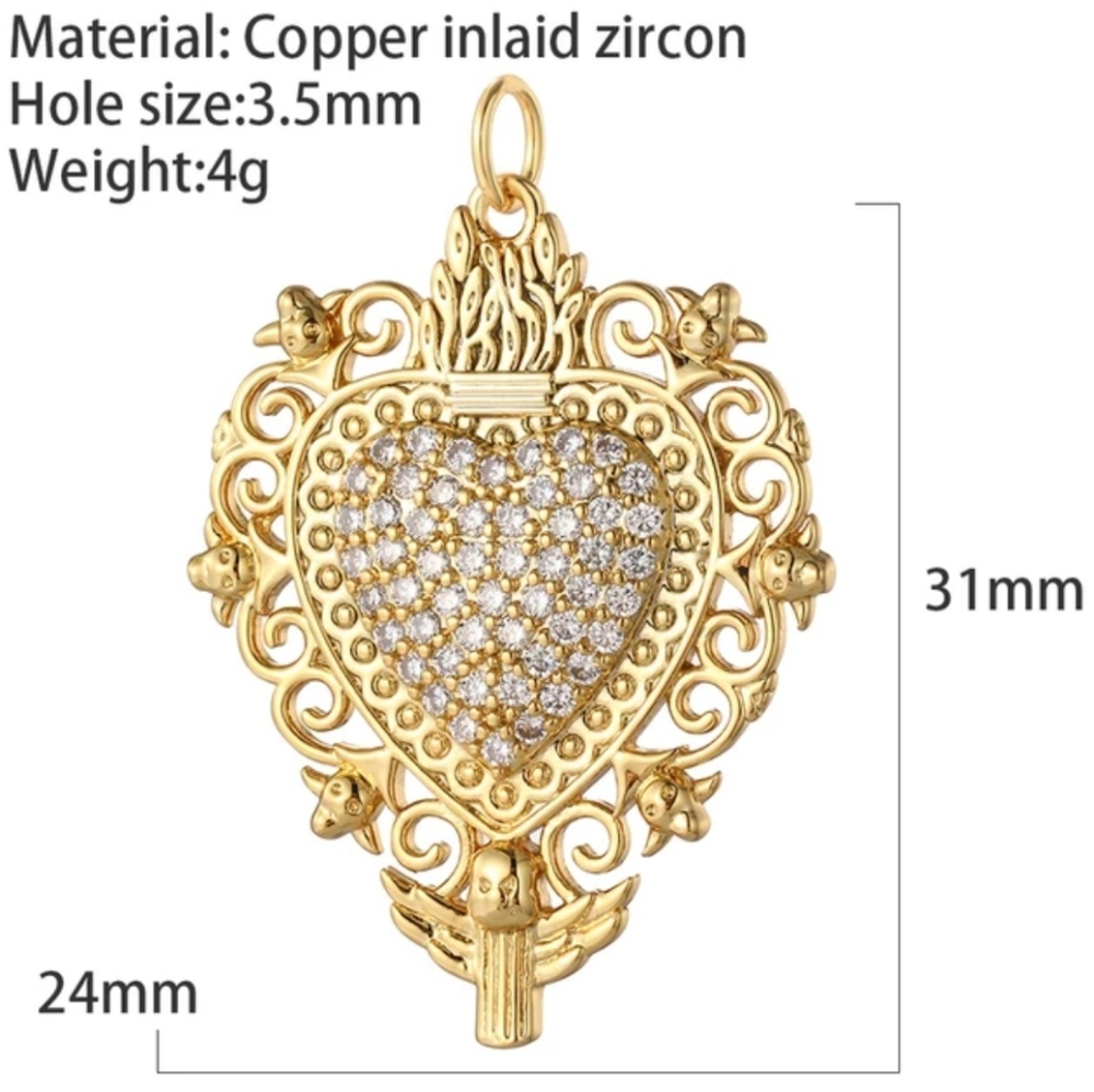 Gold tone Necklace with Rhinestones heart pendant - Picture 1 of 10